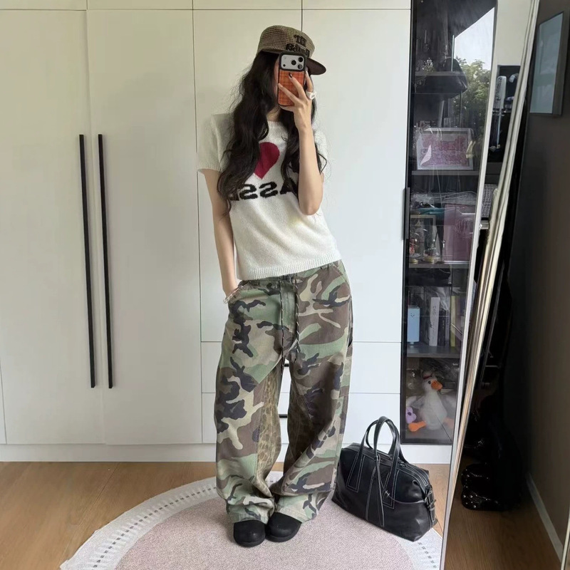 American Street Style Loose Casual Patchwork Camouflage Leopard Print Lumberjack Work Pants Unisex Casual Wide-Leg Drawstring Long Pants American Street Style Loose Casual Patchwork Camouflage Leopard Print Lumberjack Work Pants Unisex Casual Wide-Leg Drawstring Long Pants