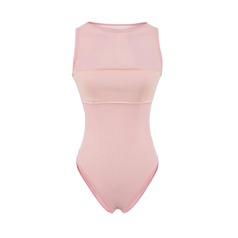 American-Style Spicy Girl Sleeveless Mesh Patchwork See-Through Jumpsuit for Women, New Summer Model, Round Neck, Slim Fit, Thin Camisole