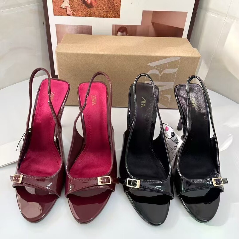 Za Cross-Border 2025 European and American Export New Women's Shoes Square Toe Square Buckle Rhinestone One-Strap Stiletto Sandals New Style