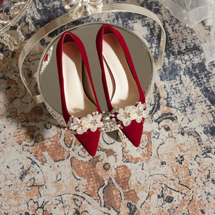 Wedding Shoes, Bridal Shoes, Red Stilettos, Spring Women's 2025 New Style, Not Tiring for Feet, Chinese-Style Xiuhe Suit Wedding Shoes