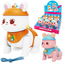 6只牵绳电动走路小兔子QB-190音乐灯光仿真跳跳动物儿童玩具批发