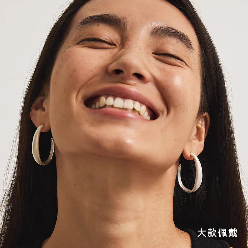 2025年新款饰品素银色拉丝耳环女小众高级感耳钉耳饰时尚百搭配饰|undefined