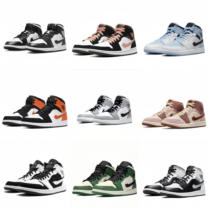 Putian Shoes Pure Original Aj1 Mid-Top Women's Shoes High Version Joe 1 Basketball Shoes Valentine's Day Smoke Gray Ice Blue Men's Shoes Barb Style