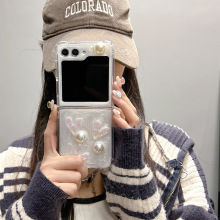 适用韩国三星zflip6珍珠爱心翻盖折叠屏手机壳ins风闪粉滴胶女款