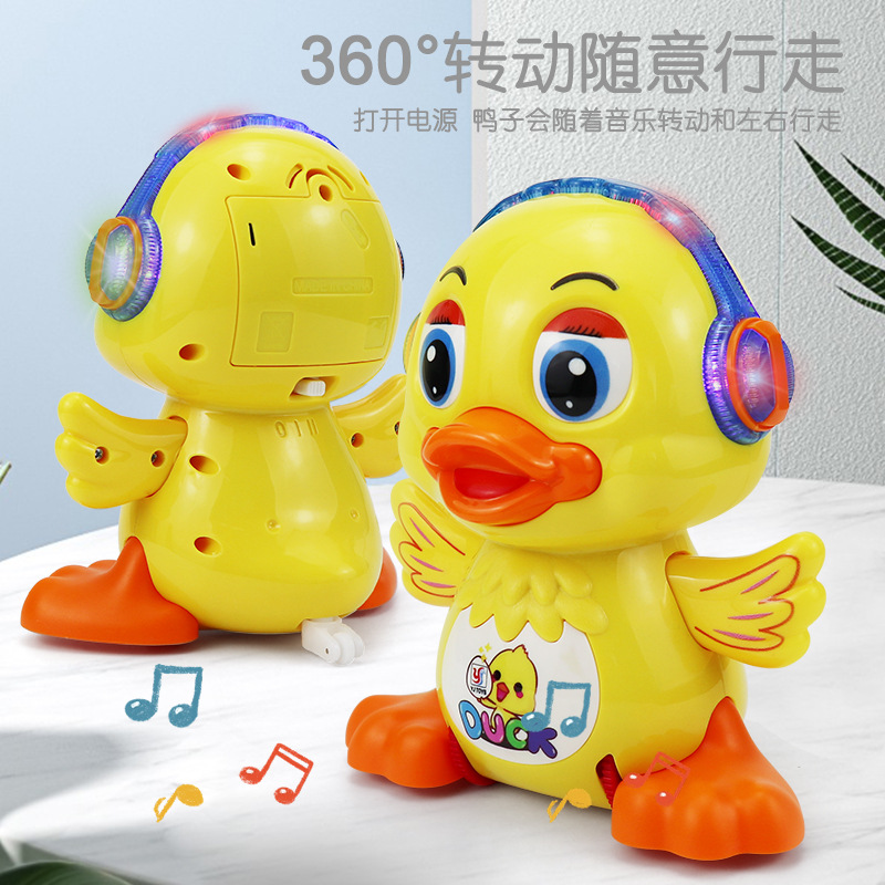 Nuevos trucos de baile eléctrico de dibujos animados transfronterizos swing pato luz música juguetes eléctricos niños niñas y niños al por mayor
