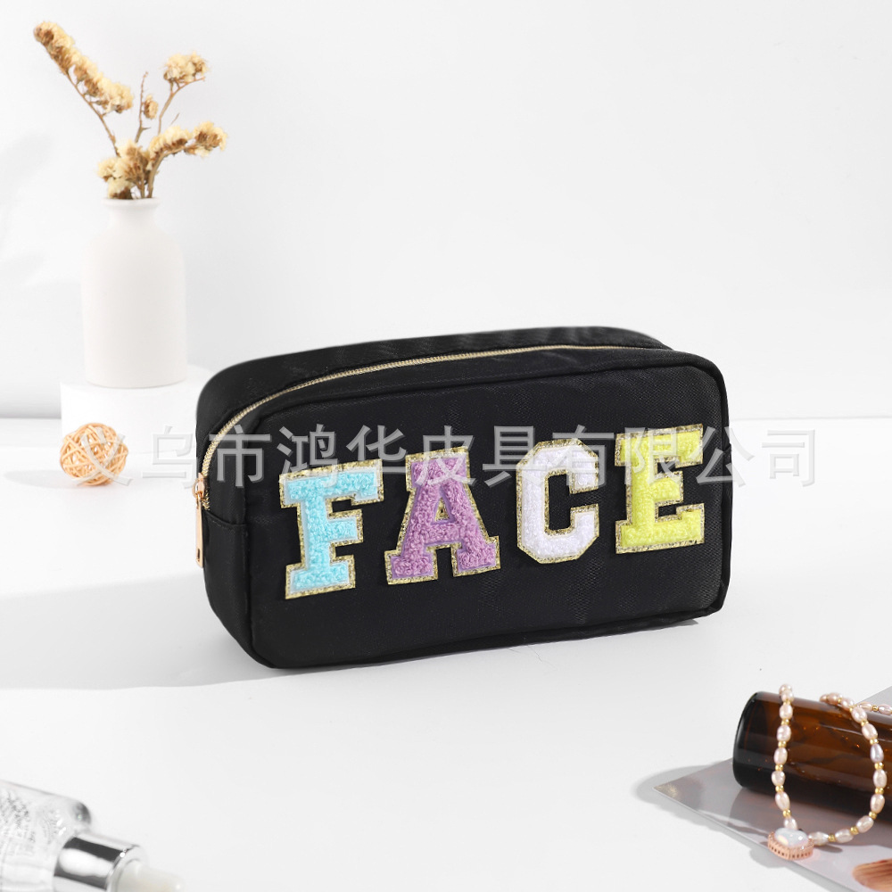 Transfronterizo amazon popular toalla bordada carta de nylon bolsa de cosméticos bolsa de almacenamiento de gran capacidad informal de las mujeres a prueba de agua