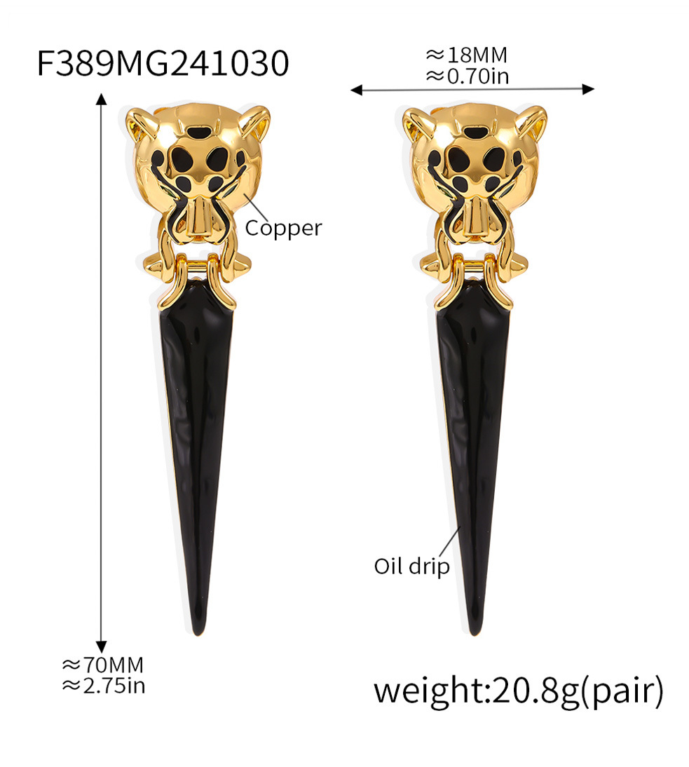 Fangtang Leopard Head Set With Zircon Triangle Tassel Exaggerated Earrings, Environmentally Friendly Material Personalized Earrings_voghion.com
