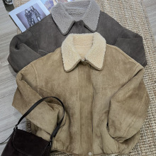 韩国代购冬季保暖加厚羊羔毛麂皮绒棉服外套羊毛澳州羊毛皮毛一体