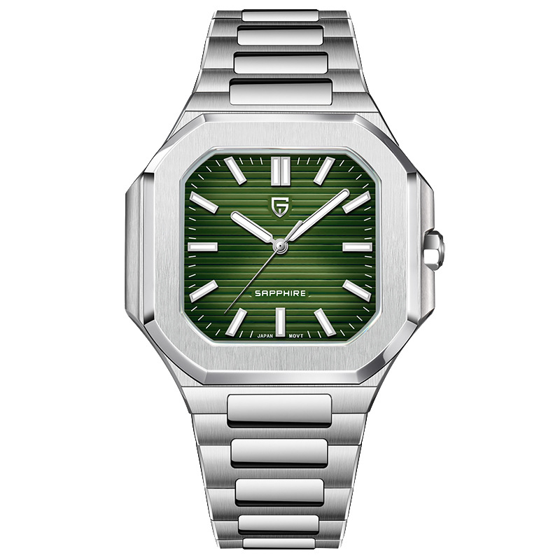 PAGANI DESIGN hombre moda cuadrado reloj de cuarzo zafiro nocturno reloj de pulsera de acero PD-YS019