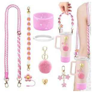 Pink Stanley decorations Stanley Cup accessories suit include adjustable water bottle shoulder and handle strap shiny