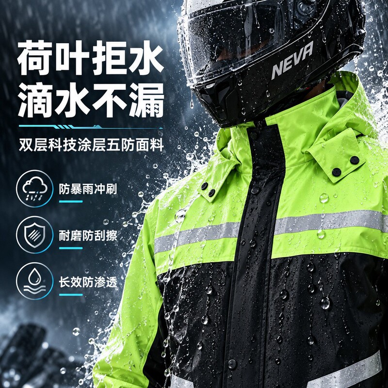 Separate raincoat and rain pants, reflective motorcycle riding suit, breathable, double-layered, rainproof, suitable for delivery riders and general motorcycle use Separate raincoat and rain pants, reflective motorcycle riding suit, breathable, double-layered, rainproof, suitable for delivery riders and general motorcycle use