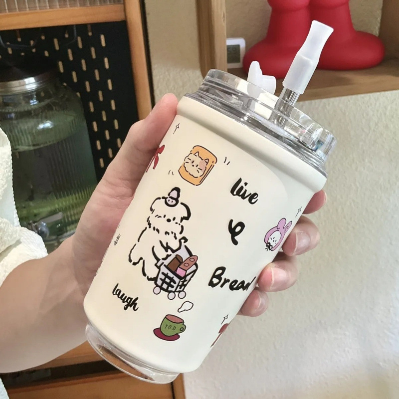 卡通情侣保温杯不锈钢高颜值带茶隔泡茶杯简约便捷礼品水杯|undefined