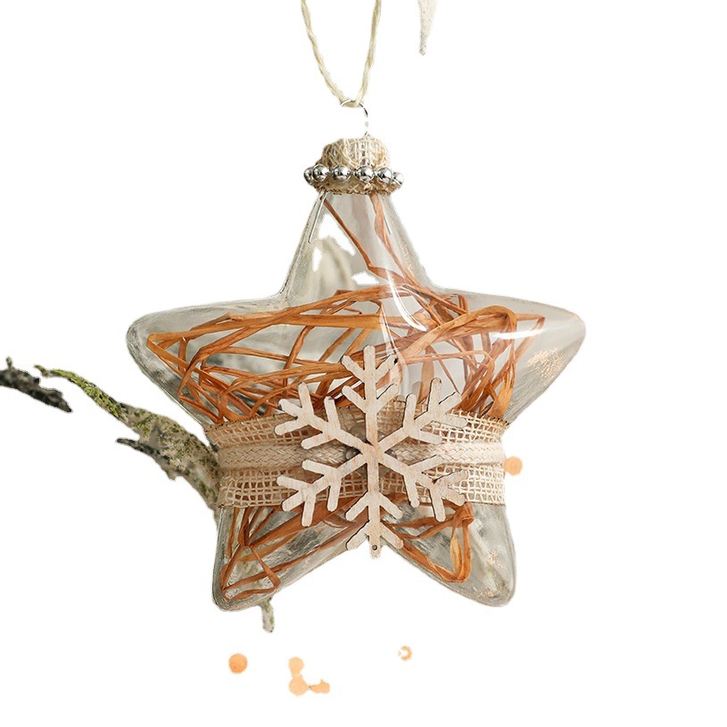 Transfronterizo de Hong Kong Heng decoración navideña bola de cristal transparente Bola de diamante BOLA DE Navidad blanco muñeco de nieve estrella de cinco puntas árbol de Navidad colgante