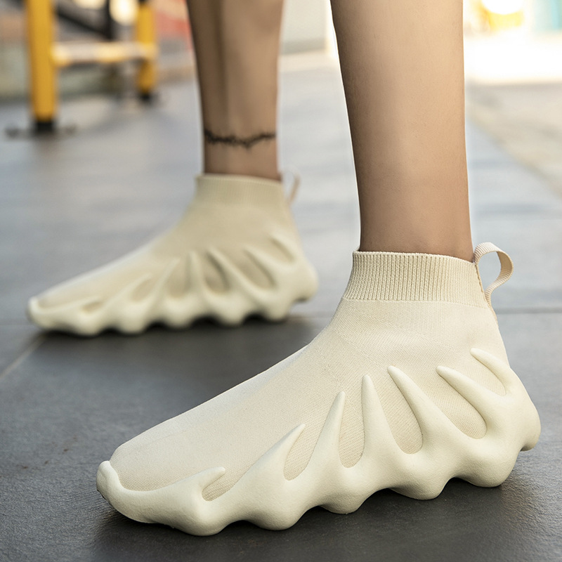 跨境大碼高幫情侶襪子鞋八爪魚飛織休閒運動高幫男椰子鞋一件代發