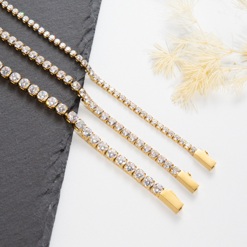 Global Best-Selling Versatile Tennis Chain Bracelet, Machine-Woven Zircon Necklace, Hip-Hop Trendy Titanium Steel Jewelry, Wholesale in Europe and America