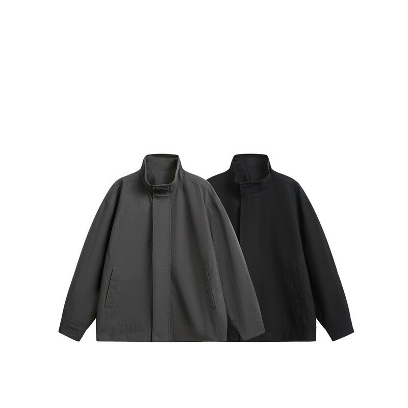 Amen, a trendy men's clothing brand, presents a niche designer's retro workwear jacket for men, perfect for spring and autumn, with a sophisticated stand-up collar
