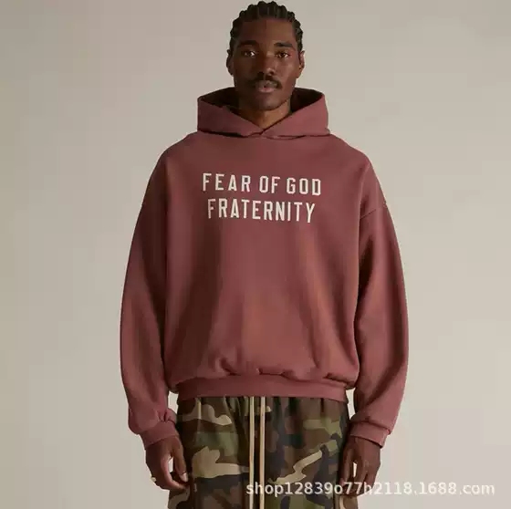 Fog Multi-Line Essentials 24Fw Double-Row Printed Logo High Street Versatile Loose Fleece Hooded Guard for Men and Women