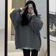 秋冬季慵懒风灯笼长袖软糯领保暖麻花毛衣衬衫牛仔裤三件套装女