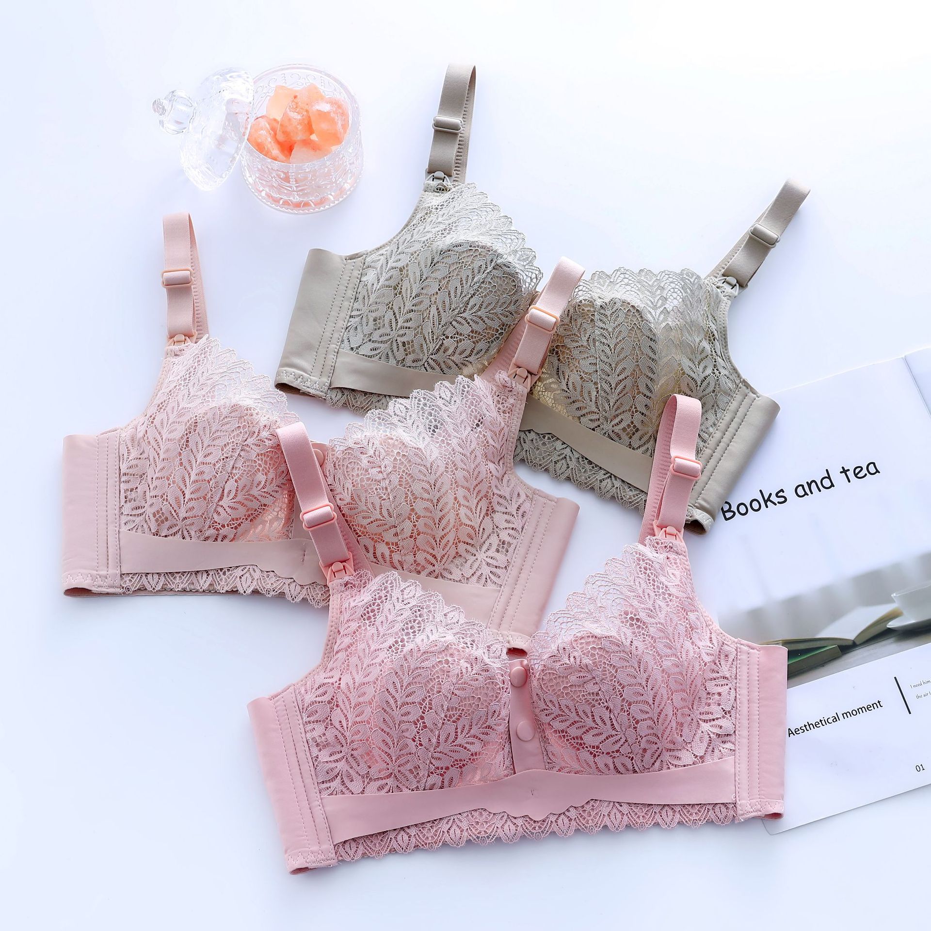 새로운 원피스 무테 얇은 탑 오프닝 버클 모유 수유 브래지어 모이지 않는 처짐 산후 모유 수유 속옷
