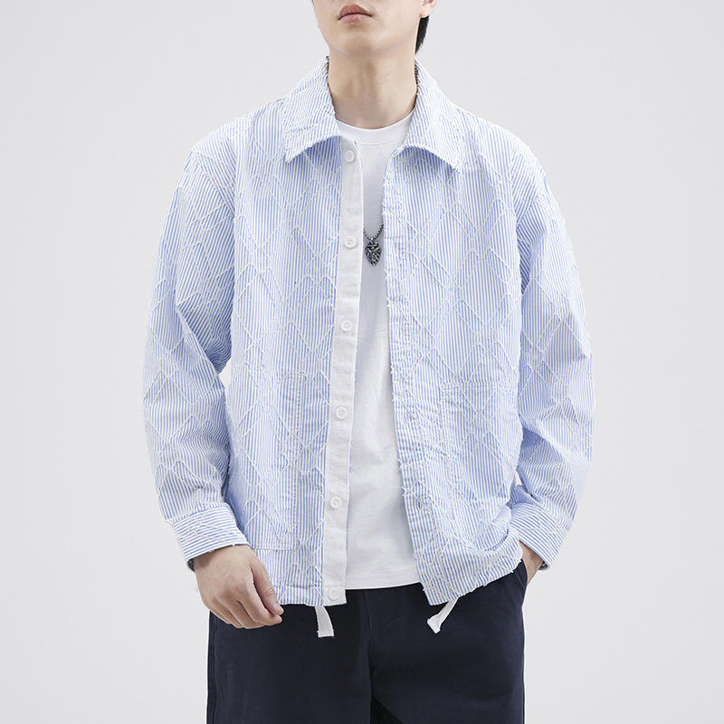 Youth men's fresh and trendy Japanese brand high-end diamond patterned plaid long sleeved shirt casual American niche loose fitting shirt_voghion.com