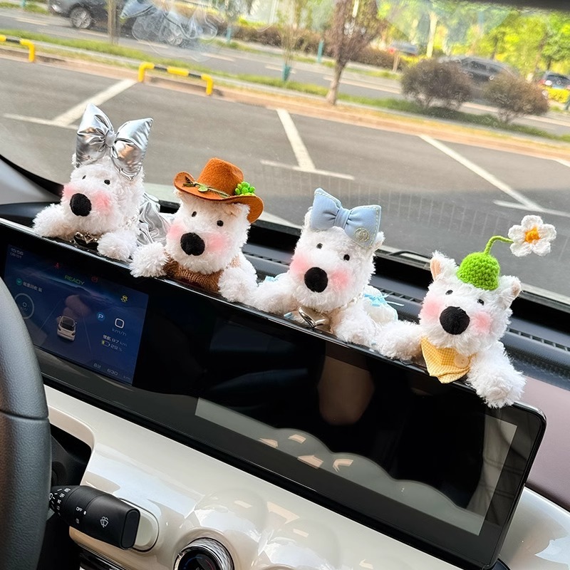 Decoración de coche West Highland Pantalla de control central de coche Muñeca de fiesta Decoración de pantalla Accesorios de coche Muñeca linda