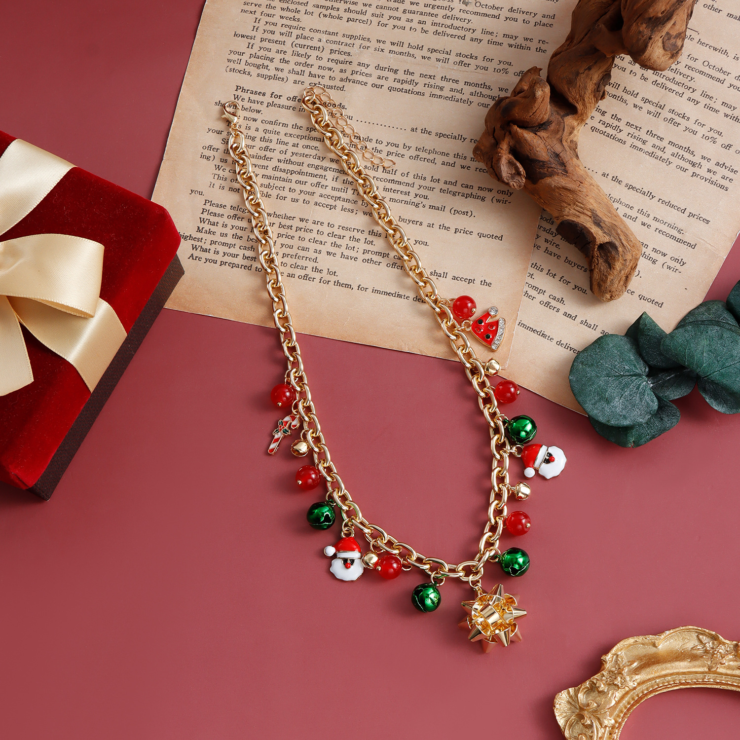 bijoux élément de Noël accessoires fleurs tridimensionnelles cloches colorées collier de personnalité simple et créatif pour femmes_voghion.com