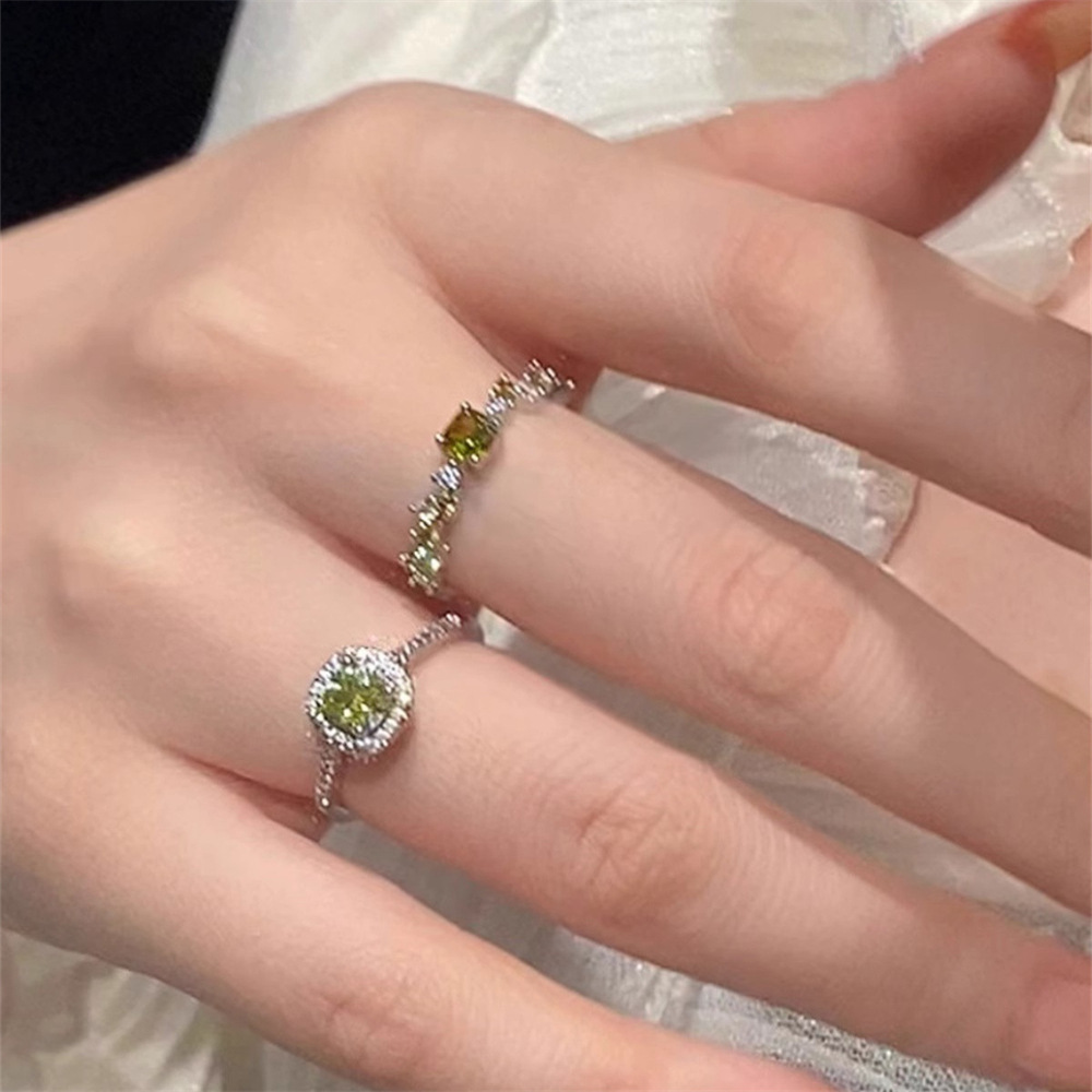 法式精致闪耀绿色锆石戒指女复古轻奢小众高级感开口可调节指环潮详情4
