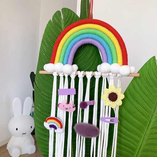 INS Decorative Nordic Style Braided Rainbow Hair Ball Children's Hairpin Hair Accessory Storage Belt Headwear Organizer Belt Organizer Rack