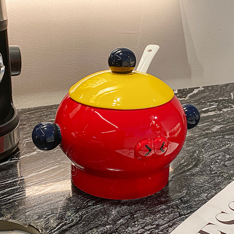 Shang 'en original color contrastante lata de manteca de cerdo doméstica aceite de pimienta lata de cerámica con tapa lata de sal de cocina de gran capacidad