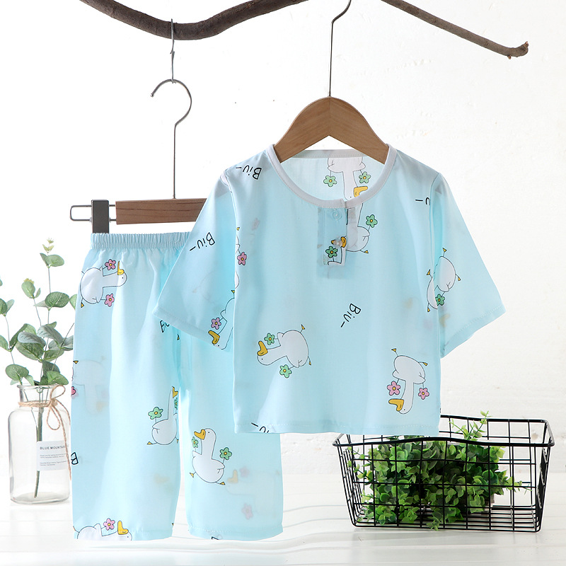 Children's summer pajamas children's cotton silk 7-point sleeve set boys and girls' baby thin air conditioning clothes home clothes 22