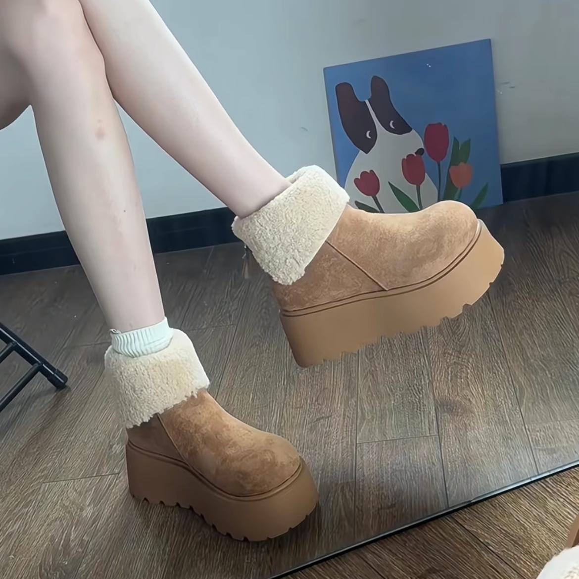 Zapatos de mujer de invierno de 2025 calentamiento de suela gruesa con muffin de algodón de altura de moda botas de nieve