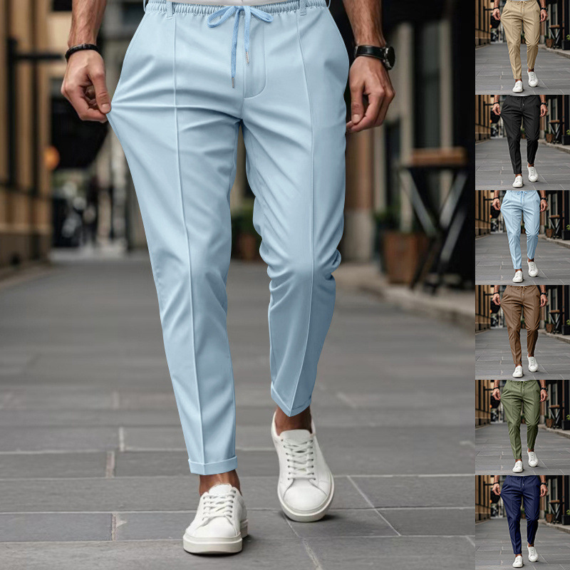 Cross-Border Amazon American Style Autumn and Winter Solid Color Drawstring Casual Simple Men's Business Loose Slim Fit Tapered Pants Men