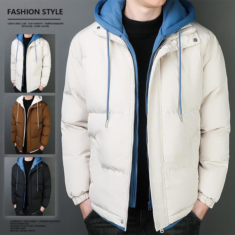 2023冬季新款棉衣男士短款假两件保暖加厚年轻潮牌羽绒棉服外套
