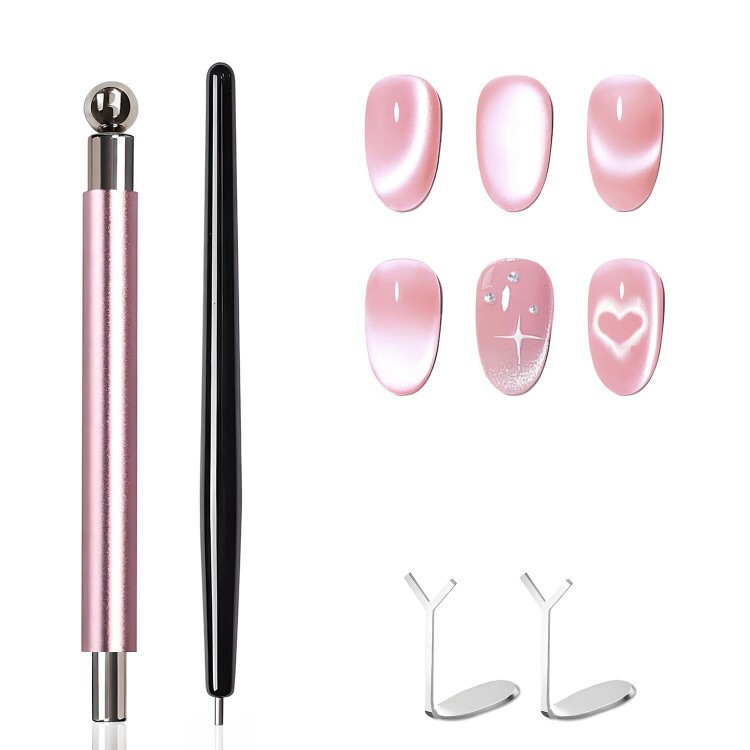 New Cat's Eye Magnet Set, Magnetic Bead Pen, Dual-Head Magnetic Stick, Heart-Shaped Cat's Eye Magnet Holder Tool