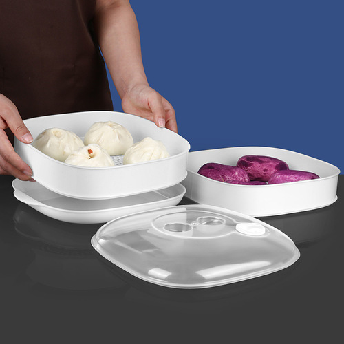 Microwave oven steamer office meal steamed buns heating plastic steamer container steamer cloth multi-layer steaming box