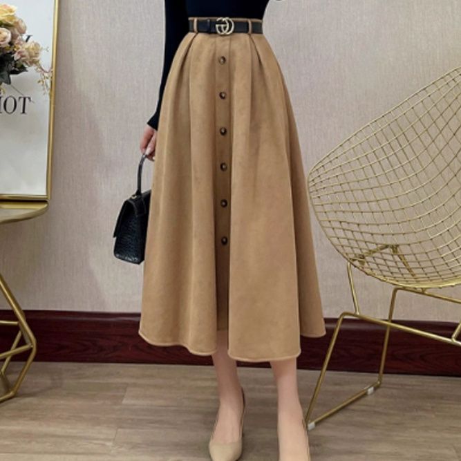 法式复古麂皮绒半身裙女2025新款秋冬季穿搭高级感套装轻熟两件套|undefined