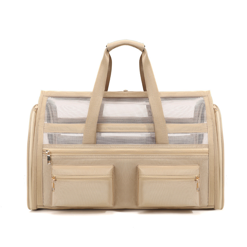 Carrier Bag With Double Outer Pockets, Large Space For Pet Supplies, Breathable Crossbody Dog Bag, Car And Airplane Cat_voghion.com