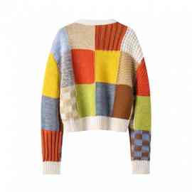 拼色同系 重工%棉 撞色领针织开衫女士秋冬毛衣外套厚 宽松型