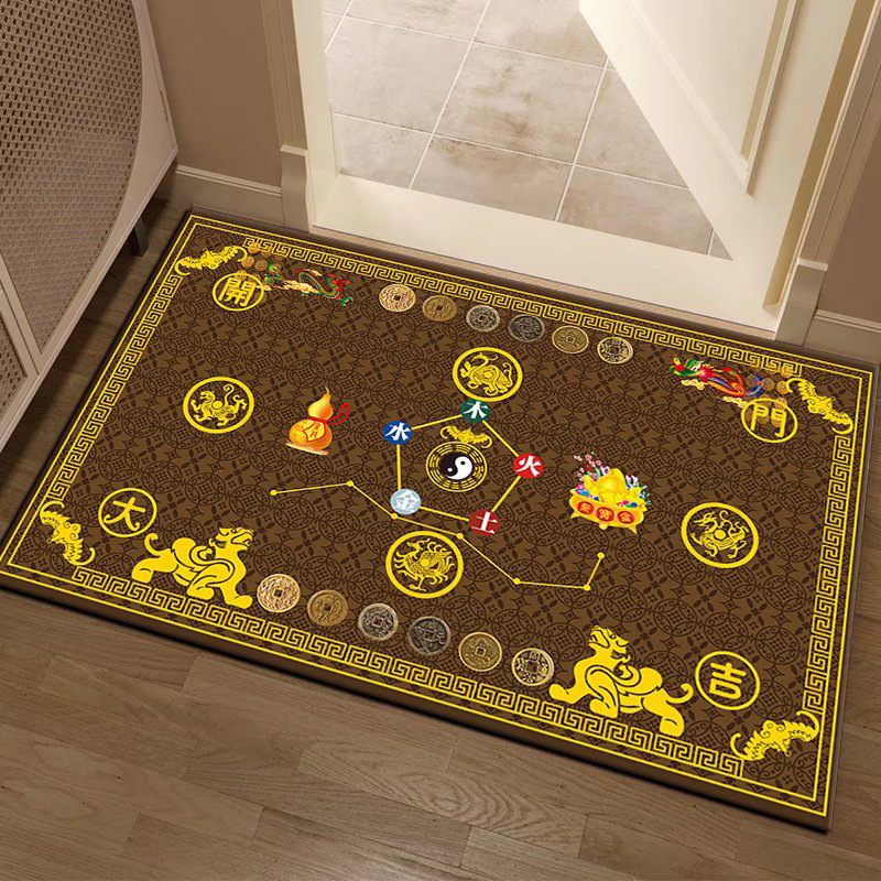 Chinese-style Dragon and Phoenix Bagua Five Elements Feng Shui Floor Mat for Living Room and Bedroom, Attracts Wealth and Fortune, Home Use, Waterproof and Washable