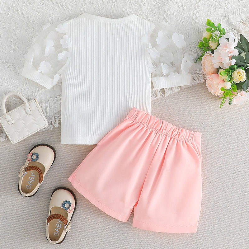 Streetwear Solid Color Flower Cotton Girls Clothing Sets display picture 5