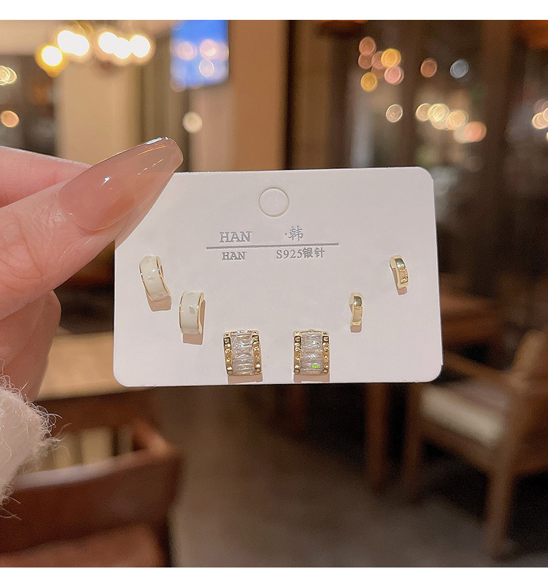 Fashion Geometric Copper Inlay Zircon Hoop Earrings 1 Pair