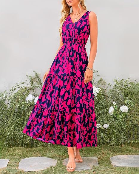 269g Weight Maxi Long Dress Dress Length Type Sleeveless Sleeve Length Swing Dress Dresses Type Sleeveless Sleeve Type Polyester Fabric Type Mid Waist Waist Line Holiday, Daily, Selfie Occasion V Neck Neckline Regular Fit Fit Type Flower Pattern Summer Season Women's Gender Printing Design Casual, Elegant, Simple Style Style Wholesale Women's Casual Elegant Simple Style Printing Flower Holiday Daily Selfie V Neck Sleeveless Swing Dress 2