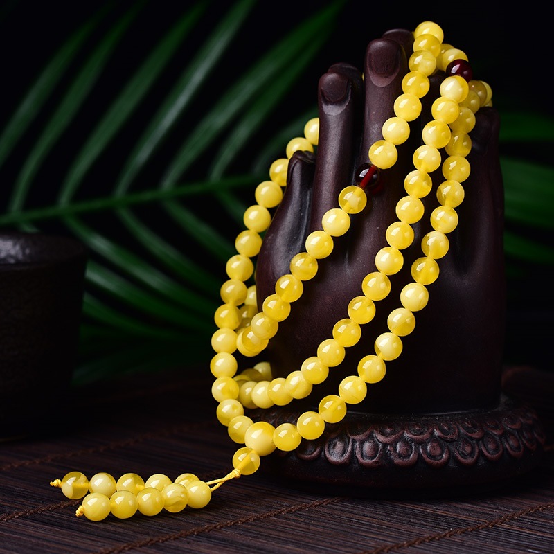 108 cuentas en color amarillo grasa de pollo, material ruso vintage con patrones blancos. Cera de abeja para hombres y mujeres, diamante_voghion.com