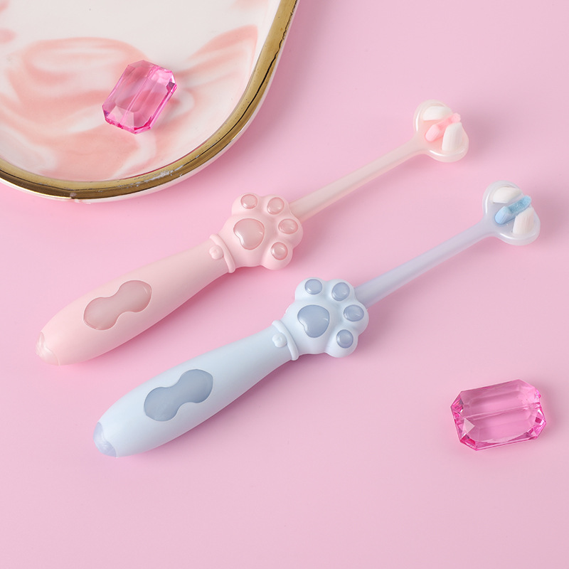 Cepillo de dientes de lana suave de dibujos animados de tres lados, garras de gato, cepillo de dientes para niños, niños y niñas lindos, limpieza bucal del bebé, protección de las encías, paquete individual