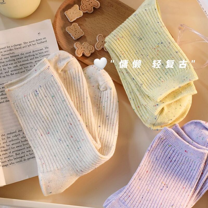 Middle Tube Student Socks Point Yarn Thin Strip Solid Color Socks Children's Simple Joker Little Red Book Same Style Japanese Socks Cute
