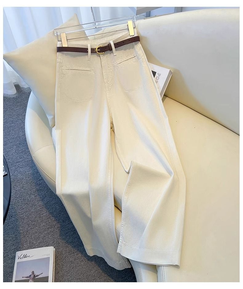 Jean wide leg femme taille haute en denim bleu clair_voghion.com