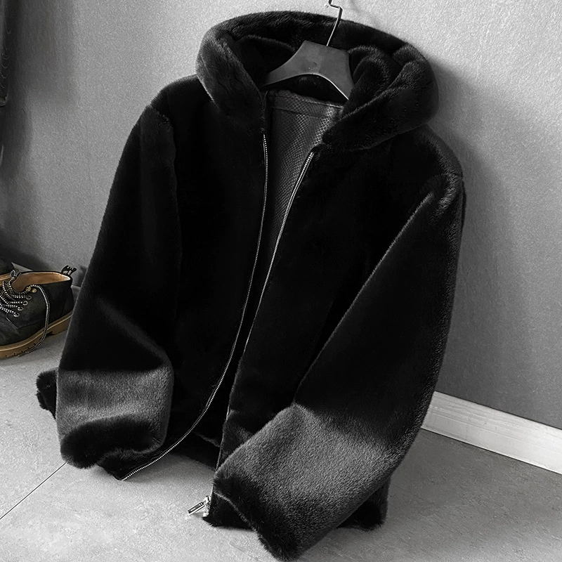 Меховое пальто с длинными рукавами и отложным воротником, модное мужское пальто свободного кроя с коротким капюшоном, полностью из норки, популярное в интернет-трансляциях.