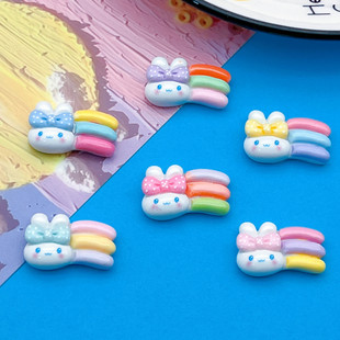 Bright Face Colorful Rainbow Rabbit Rainbow Hairpin Hair Rope Grab Clip Cream Glue DIY Shoe Buckle Phone Case Resin Accessories