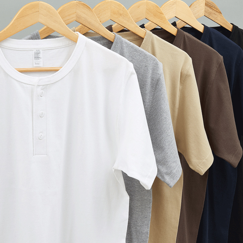 Henry Shirt Men's 250g Heavy Double Yarn Cotton Summer American Tough Guy T-Shirt American Kaji Basic Base