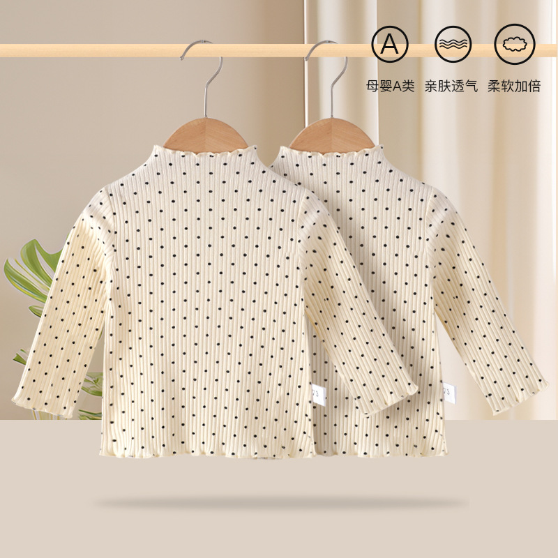 Girls' Autumn Long Sleeve Shirt 1-4 Years Old Baby Girl Polo Dot Cotton Shirt Korean Style Children's Top Baby Base